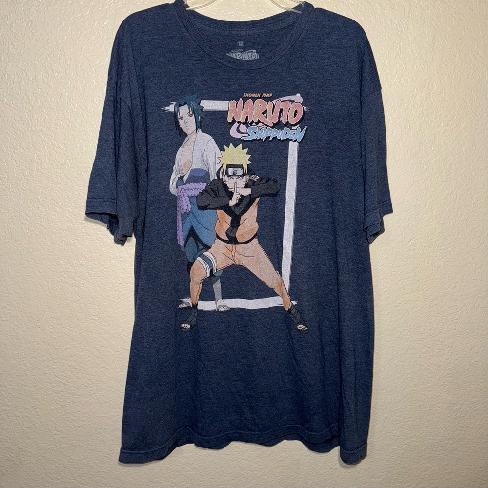 Naruto Shippuden Graphic T Shirt 2XL Anime Manga Blue Short Sleeve Tee